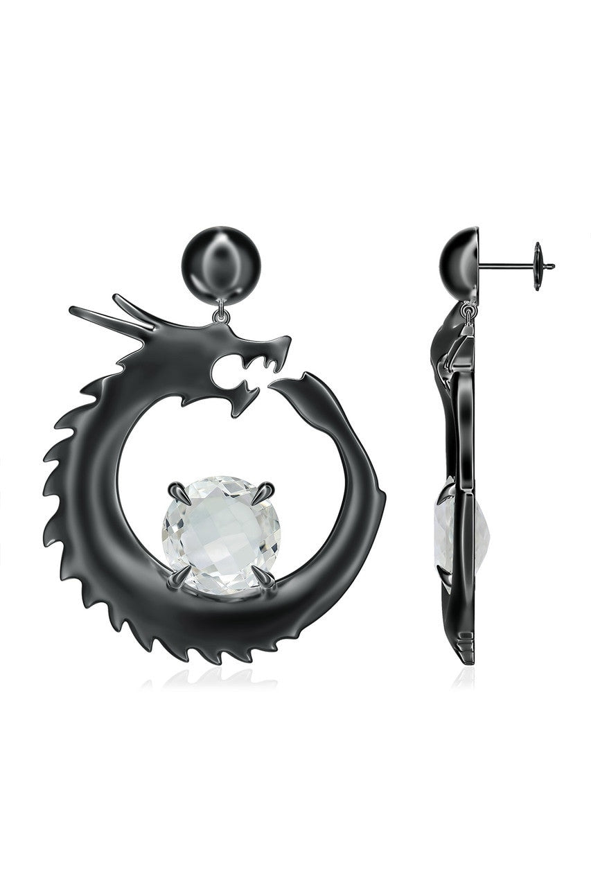 Buy Dragon Midnight Silver and White Topaz Dangler Earrings in Midnight Silver Online Midnight Silver Natori