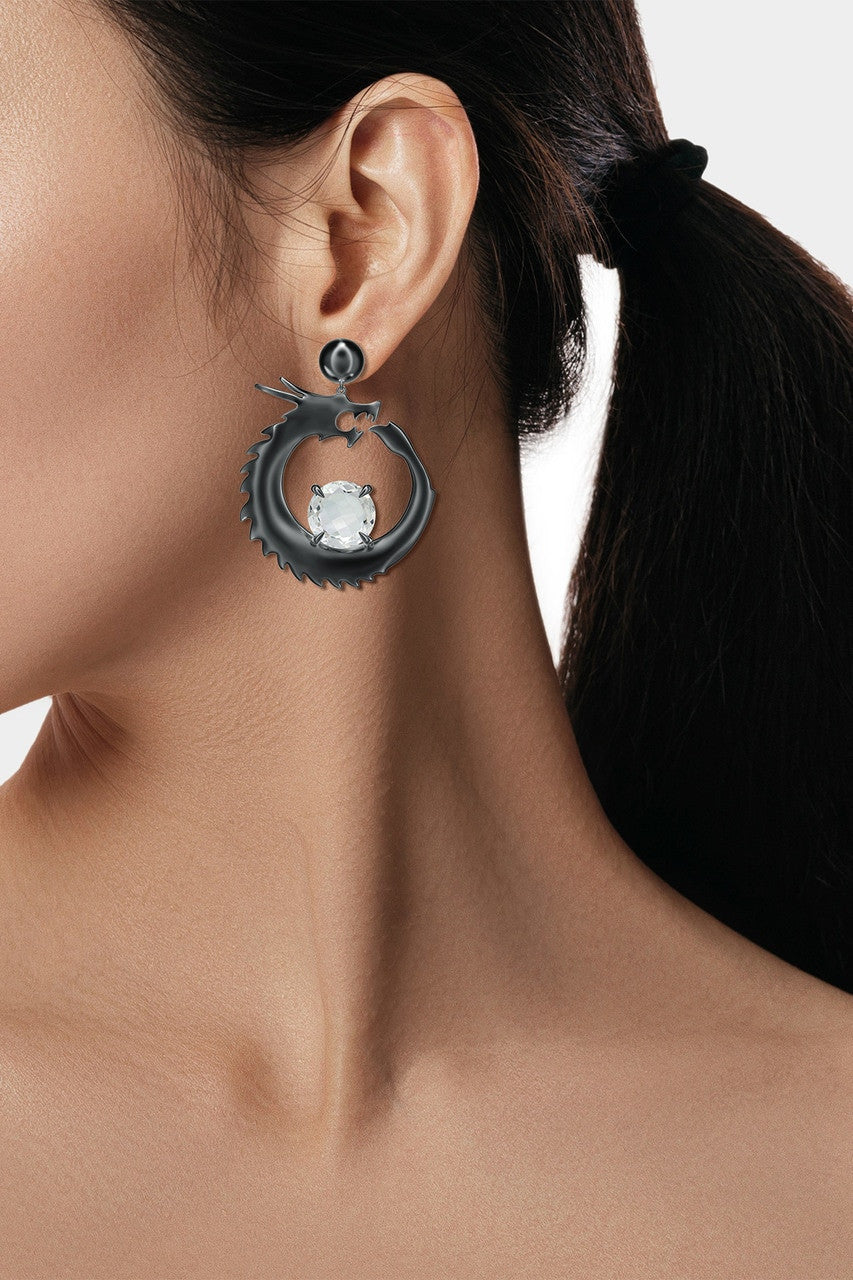 Buy Dragon Midnight Silver and White Topaz Dangler Earrings in Midnight Silver Online Midnight Silver Natori