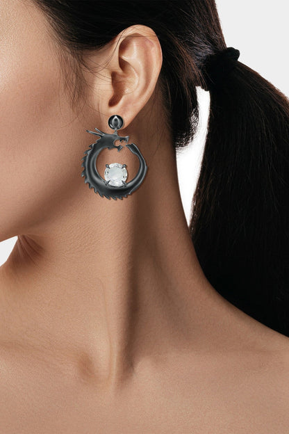 Buy Dragon Midnight Silver and White Topaz Dangler Earrings in Midnight Silver Online Midnight Silver Natori