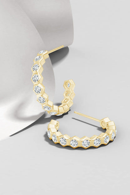 Buy Indochine 14k Small Stacked Hexagon Diamond J-Hoop Earrings in 14K Yellow Gold Online 14K Yellow Gold Natori