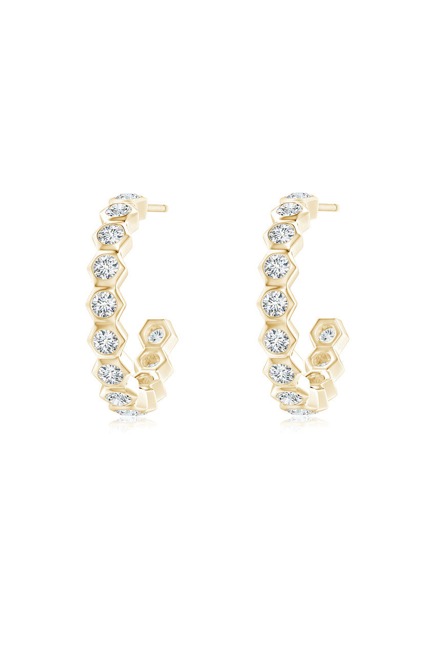 Buy Indochine 14k Small Stacked Hexagon Diamond J-Hoop Earrings in 14K Yellow Gold Online 14K Yellow Gold Natori