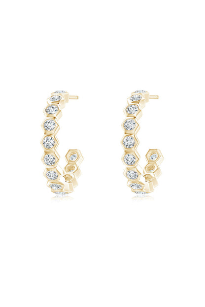 Buy Indochine 14k Small Stacked Hexagon Diamond J-Hoop Earrings in 14K Yellow Gold Online 14K Yellow Gold Natori
