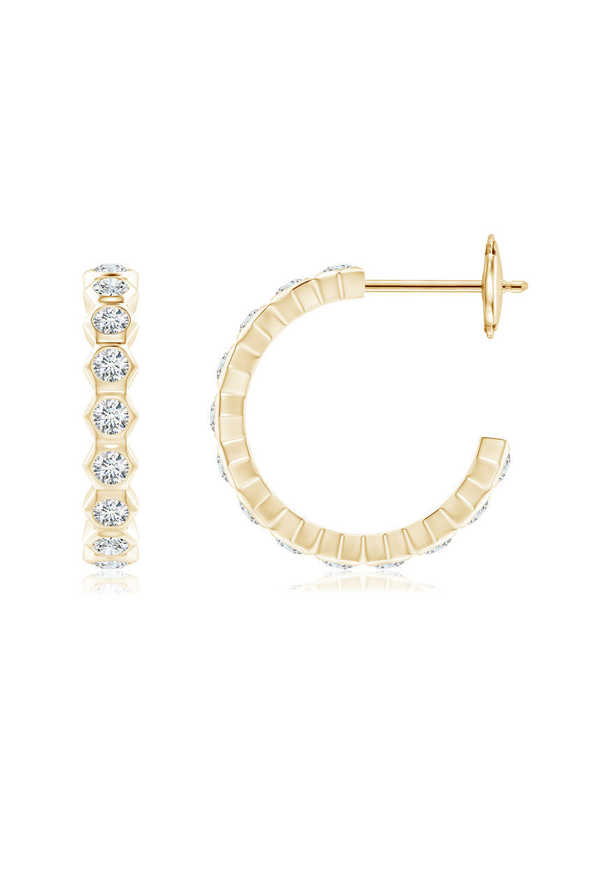 Buy Indochine 14k Small Stacked Hexagon Diamond J-Hoop Earrings in 14K Yellow Gold Online 14K Yellow Gold Natori