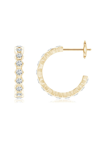 Buy Indochine 14k Small Stacked Hexagon Diamond J-Hoop Earrings in 14K Yellow Gold Online 14K Yellow Gold Natori