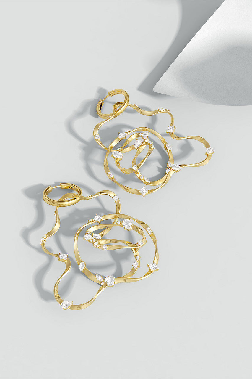 Buy Runway Collection Sakura White Topaz Giant Gold Hoop Earrings in 14K Yellow Gold Online 14K Yellow Gold Natori