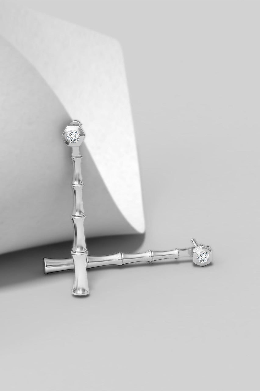 Buy Indochine Bamboo 14k Diamond Multi-Wear Linear Earrings in 14K White Gold Online 14K White Gold Natori