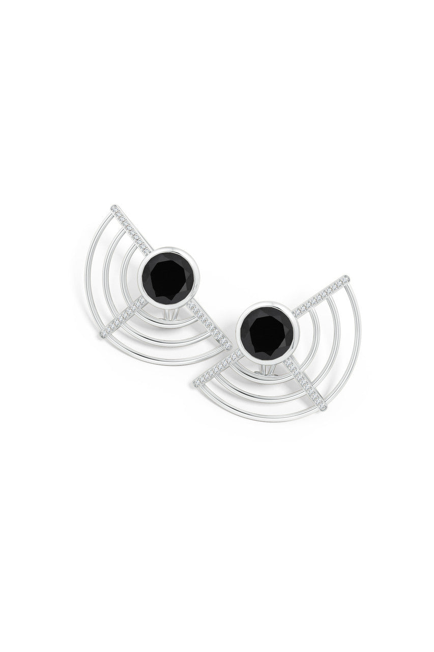 Buy Infinity Half Concentric Circle 14K Gold and Black Onyx Button Studs in 14K White Gold Online 14K White Gold Natori
