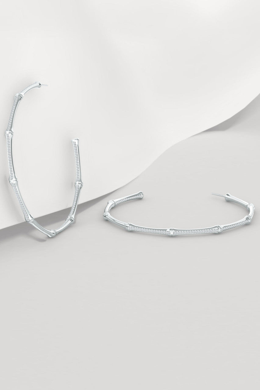 Buy Indochine 14k Pave Diamond 2.75 Inch Bamboo Hoops in 14K White Gold Online 14K White Gold Natori