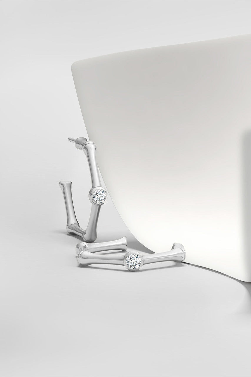 Buy Indochine 14k Bamboo Hexagon Diamond Center Hoop Earrings in 14K White Gold Online 14K White Gold Natori
