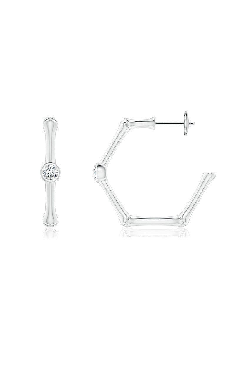 Buy Indochine 14k Bamboo Hexagon Diamond Center Hoop Earrings in 14K White Gold Online 14K White Gold Natori