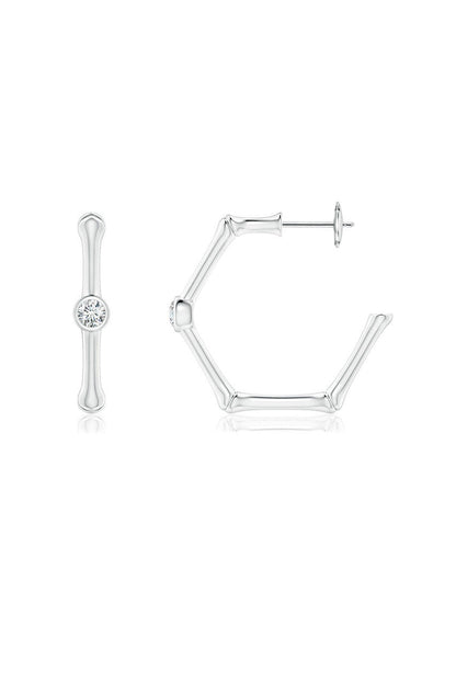 Buy Indochine 14k Bamboo Hexagon Diamond Center Hoop Earrings in 14K White Gold Online 14K White Gold Natori
