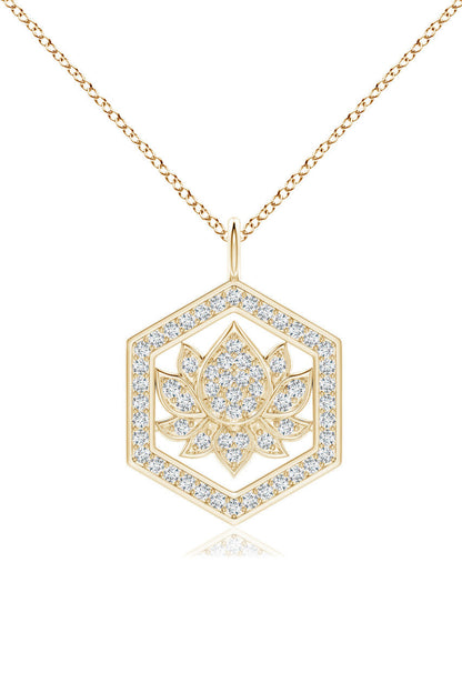 Buy Indochine Spirit 14k Hexagon Frame Lotus Pave Diamond Pendant Necklace in 14K Yellow Gold Online 14K Yellow Gold Natori