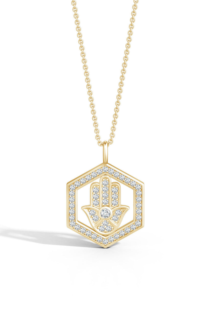 Buy Indochine Spirit 14k Hexagon Frame Hamsa Pave Diamond Pendant Necklace in 14K Yellow Gold Online 14K Yellow Gold Natori