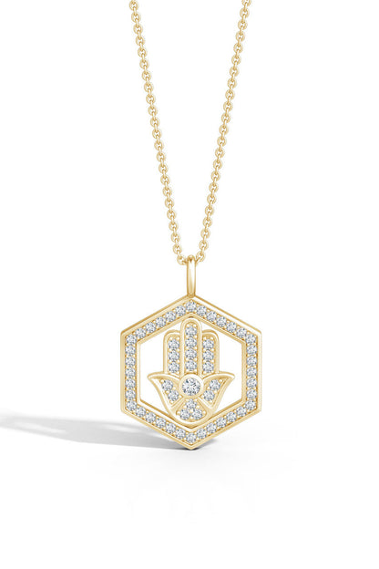 Buy Indochine Spirit 14k Hexagon Frame Hamsa Pave Diamond Pendant Necklace in 14K Yellow Gold Online 14K Yellow Gold Natori