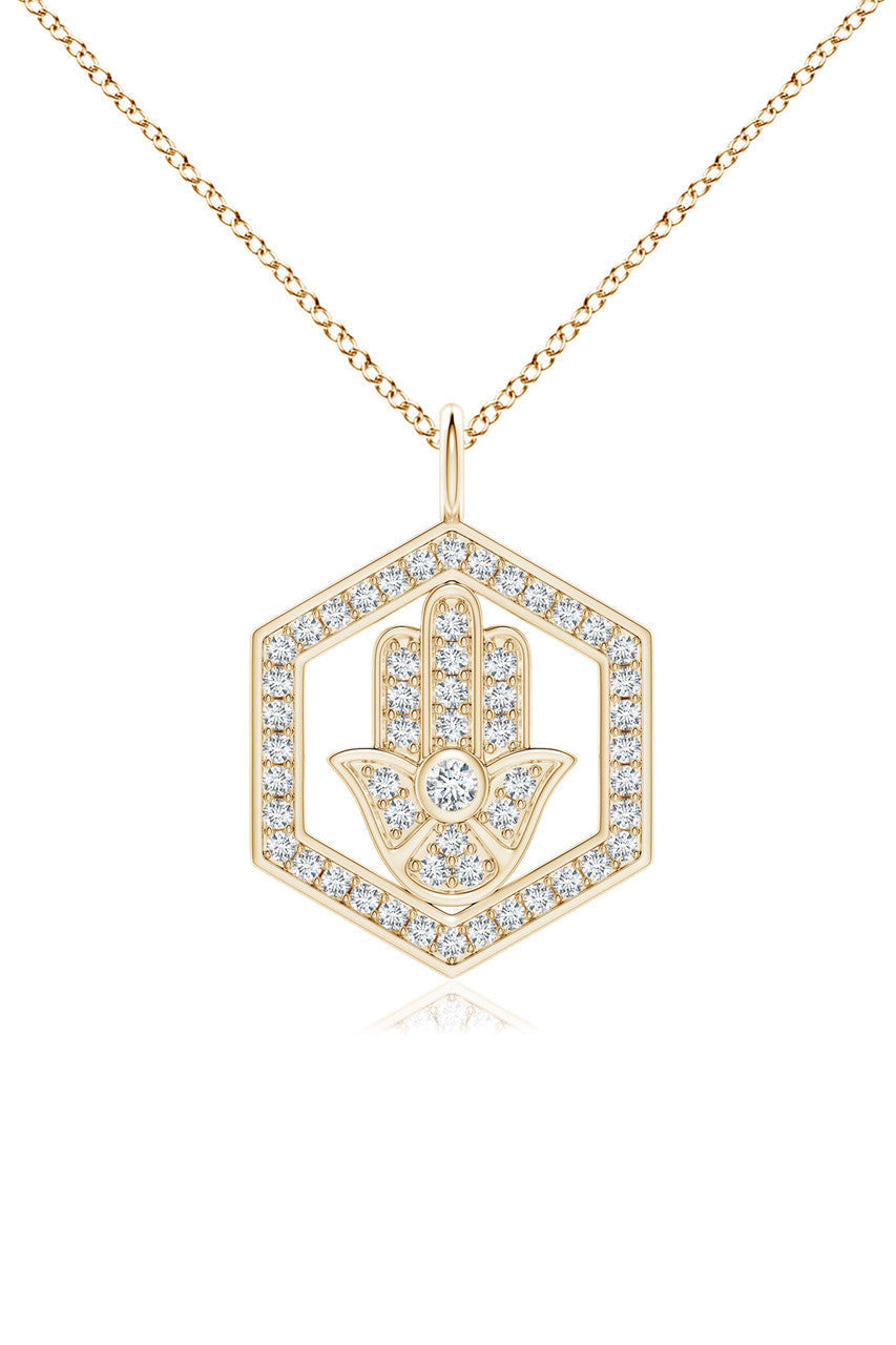 Buy Indochine Spirit 14k Hexagon Frame Hamsa Pave Diamond Pendant Necklace in 14K Yellow Gold Online 14K Yellow Gold Natori