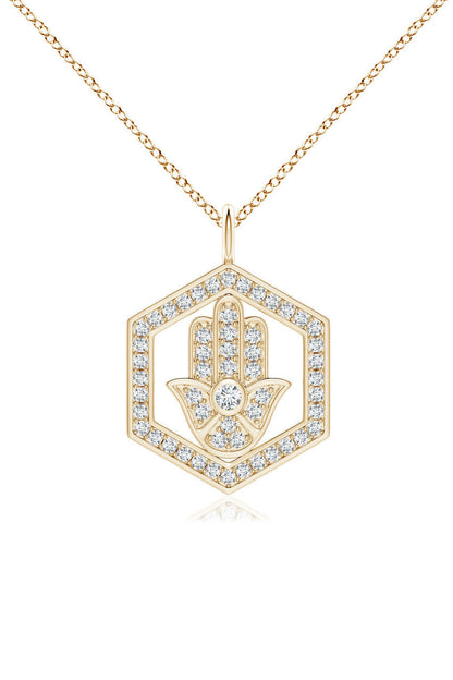 Buy Indochine Spirit 14k Hexagon Frame Hamsa Pave Diamond Pendant Necklace in 14K Yellow Gold Online 14K Yellow Gold Natori