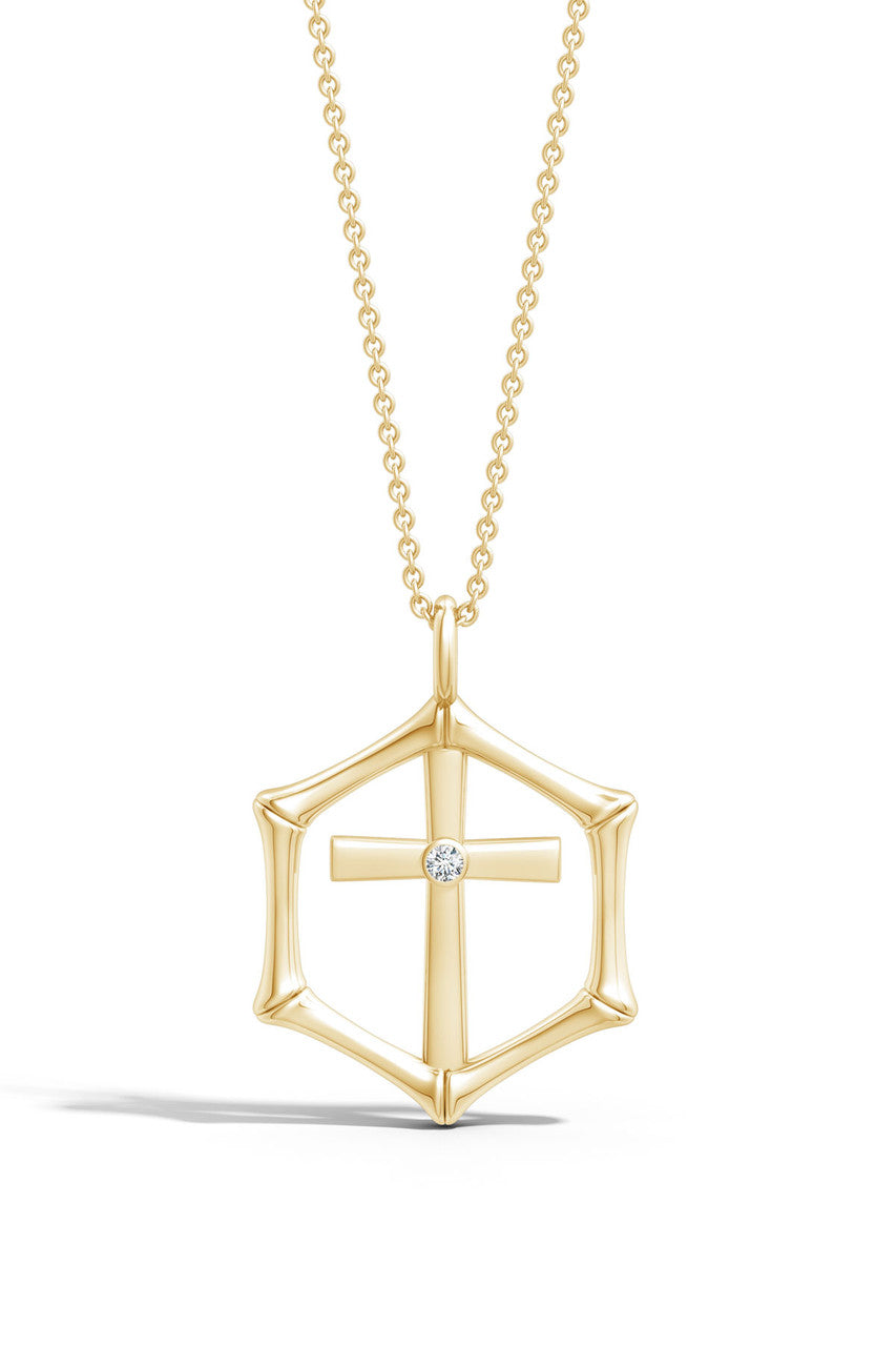 Buy Indochine Spirit 14k Bamboo Frame Cross Diamond Pendant Necklace in 14K Yellow Gold Online 14K Yellow Gold Natori
