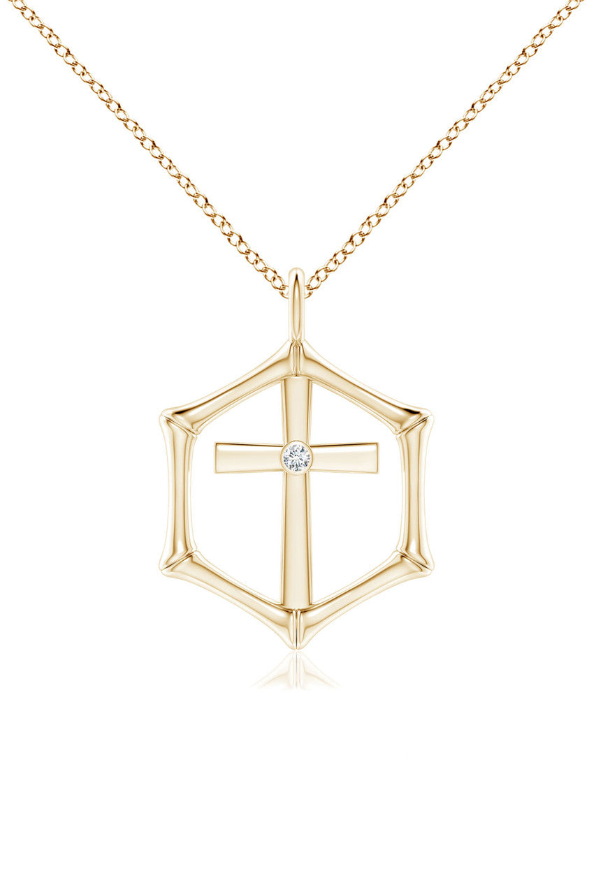 Buy Indochine Spirit 14k Bamboo Frame Cross Diamond Pendant Necklace in 14K Yellow Gold Online 14K Yellow Gold Natori