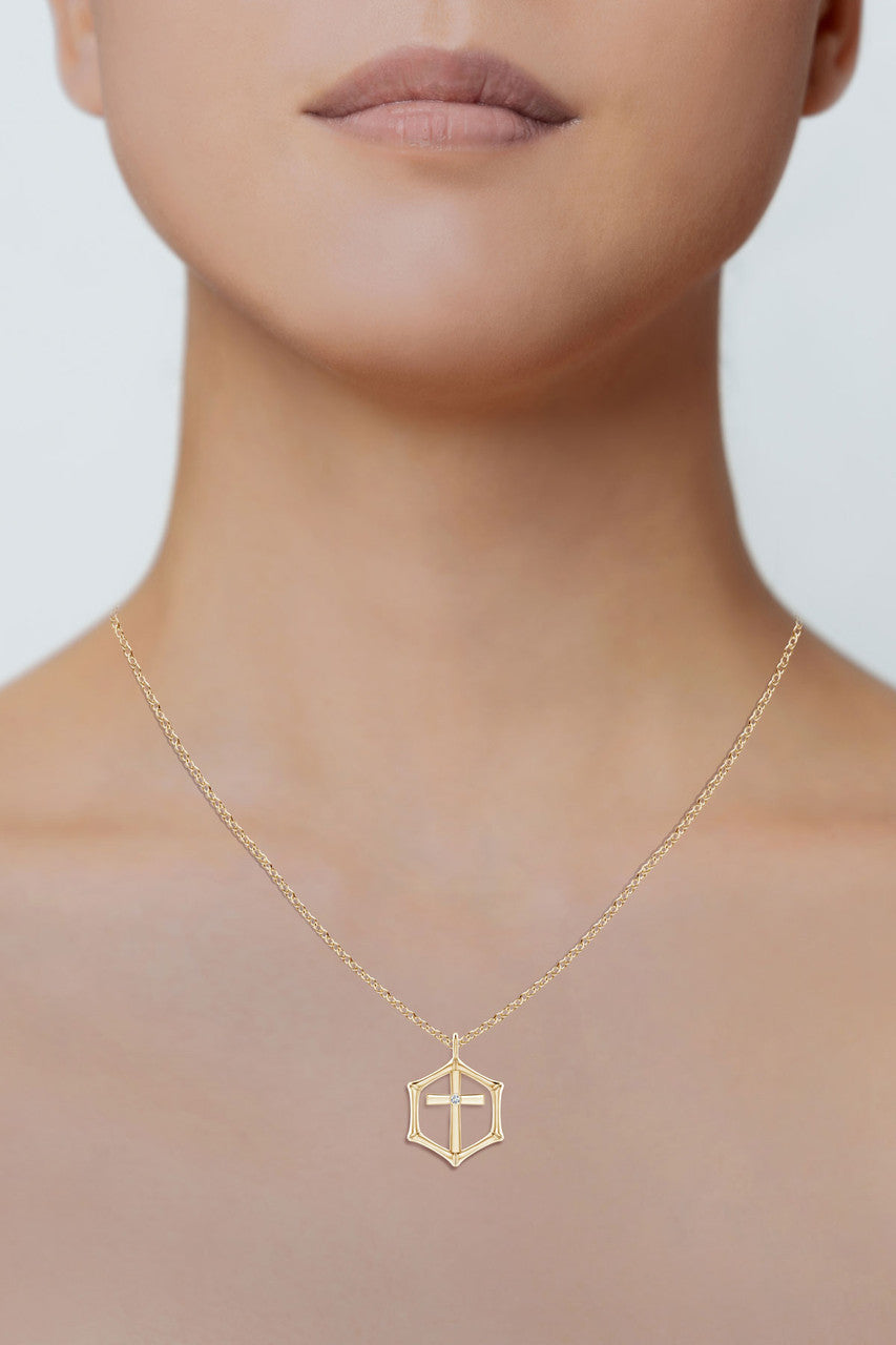 Buy Indochine Spirit 14k Bamboo Frame Cross Diamond Pendant Necklace in 14K Yellow Gold Online 14K Yellow Gold Natori