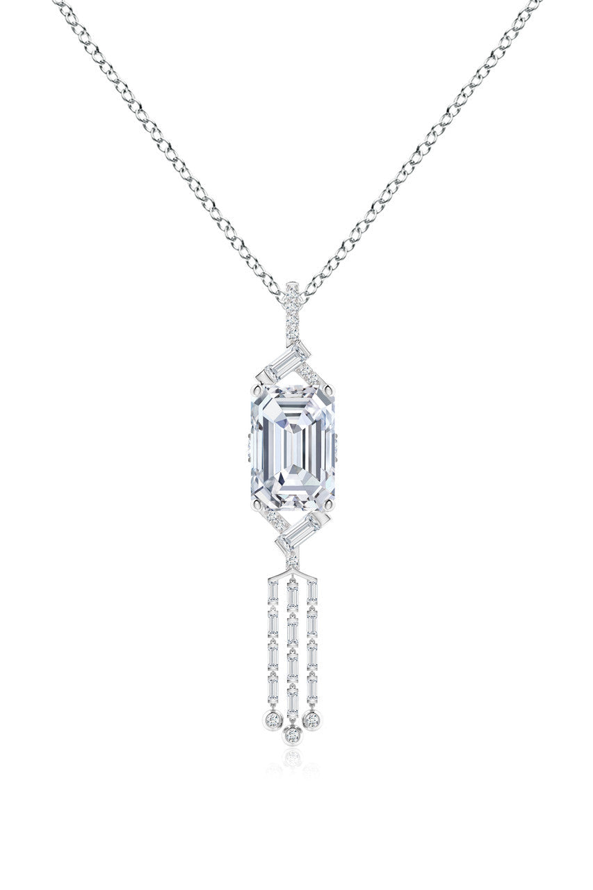 Buy Orient Express Lab-Grown 14K Gold Emerald Cut & Baguette Diamond Tassel Drop Pendant Necklace in 14K White Gold Online 14K White Gold Natori