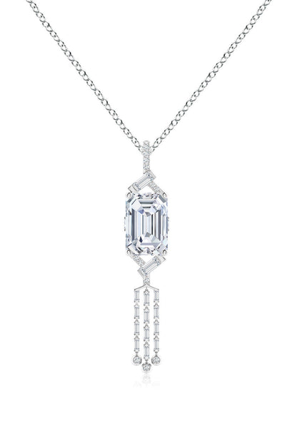 Buy Orient Express Lab-Grown 14K Gold Emerald Cut & Baguette Diamond Tassel Drop Pendant Necklace in 14K White Gold Online 14K White Gold Natori