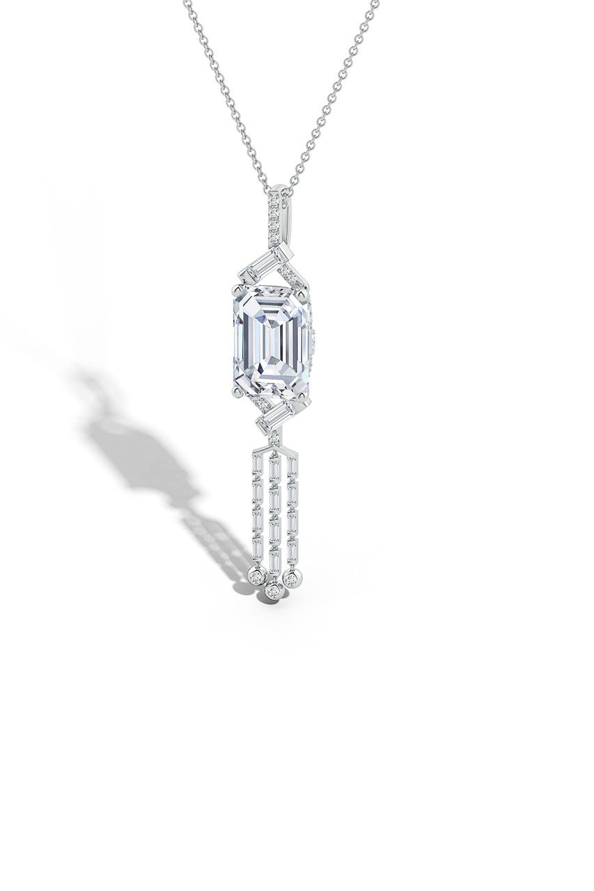 Buy Orient Express Lab-Grown 14K Gold Emerald Cut & Baguette Diamond Tassel Drop Pendant Necklace in 14K White Gold Online 14K White Gold Natori