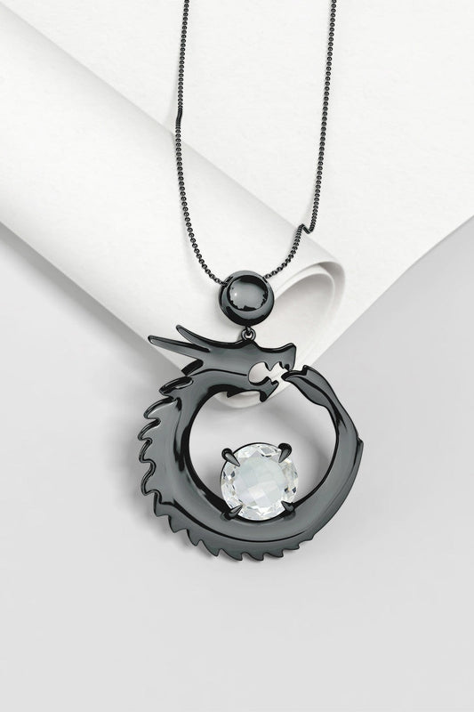 Buy Dragon Midnight Silver & White Topaz Slider Pendant Necklace in Midnight Silver Online Midnight Silver Natori