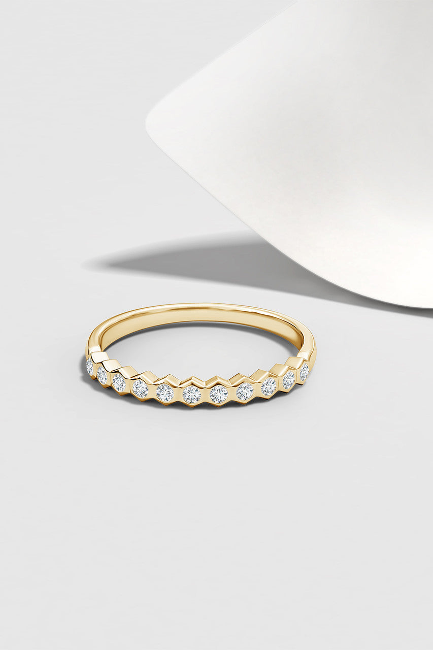 Buy Indochine 14k Hexagon 11-Diamond Stacking Ring in 14K Yellow Gold Online 14K Yellow Gold Natori