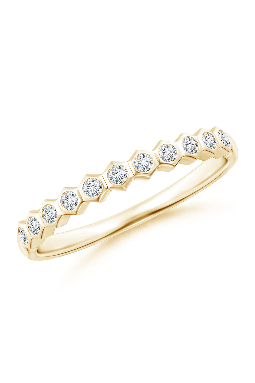 Buy Indochine 14k Hexagon 11-Diamond Stacking Ring in 14K Yellow Gold Online 14K Yellow Gold Natori
