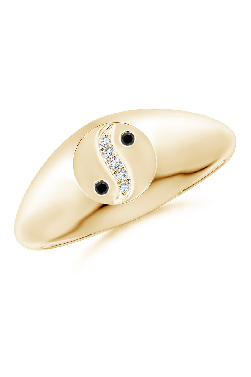Buy Shangri-La Yin-Yang 14K Gold with Black & White Diamond Signet Ring in 14K Yellow Gold Online 14K Yellow Gold Natori