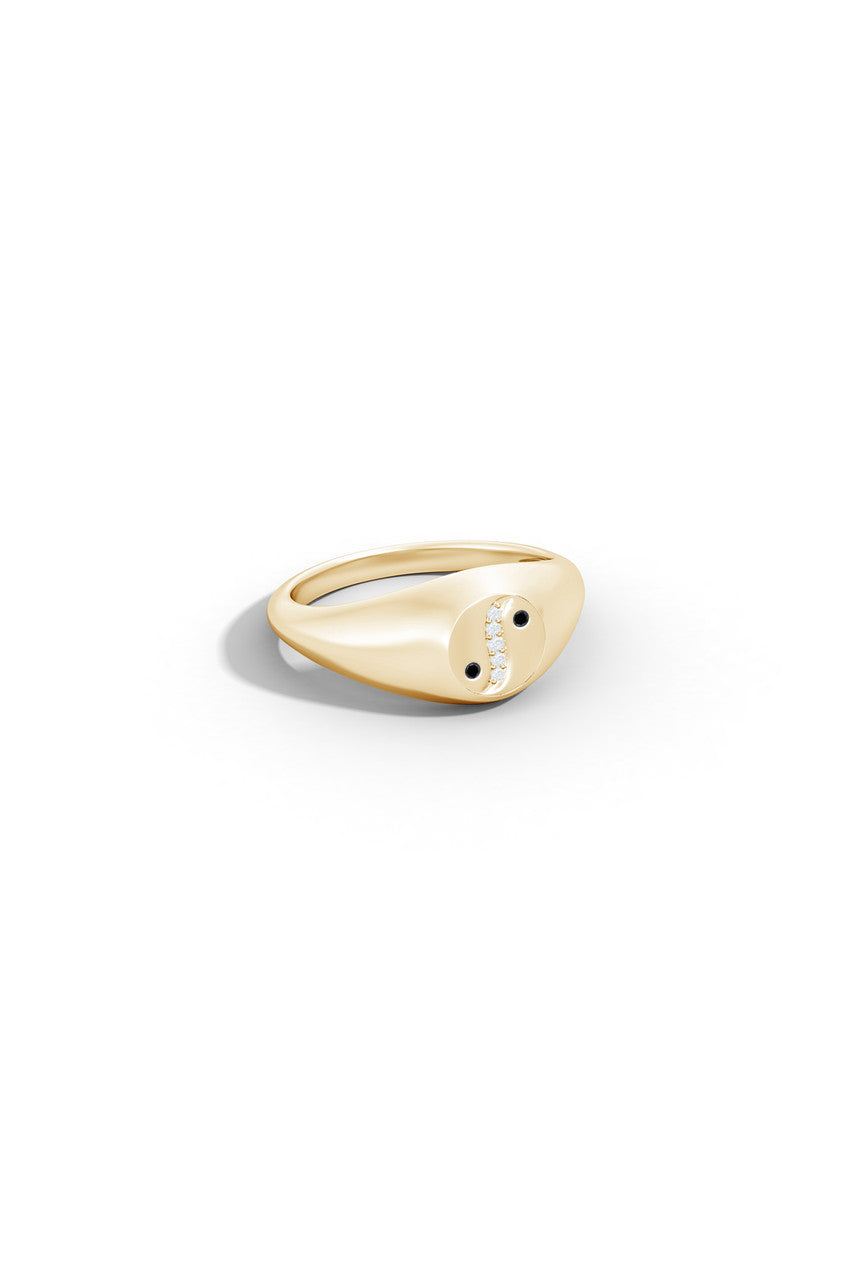 Buy Shangri-La Yin-Yang 14K Gold with Black & White Diamond Signet Ring in 14K Yellow Gold Online 14K Yellow Gold Natori