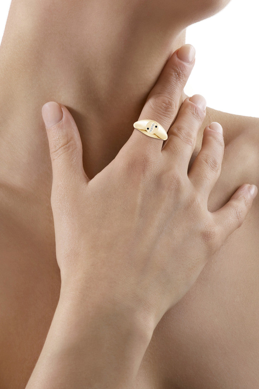 Buy Shangri-La Yin-Yang 14K Gold with Black & White Diamond Signet Ring in 14K Yellow Gold Online 14K Yellow Gold Natori