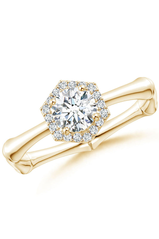 Buy Indochine 14k Hexagon Diamond Pave Halo Bamboo Ring in 14K Yellow Gold Online 14K Yellow Gold Natori