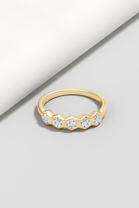 Buy Indochine 14k Hexagon 5-DiamondStacking Ring in 14K Yellow Gold Online 14K Yellow Gold Natori
