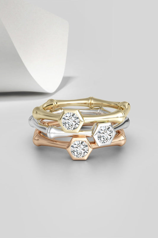 Buy Indochine 14k Hex Frame Diamond Solitaire Bamboo Ring in 14K White Gold Online 14K White Gold Natori