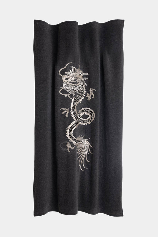 Kham Embroidered Dragon Throw Blanket Anthracite Natori
