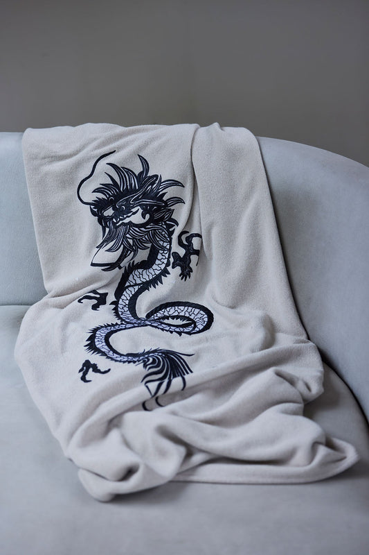 Kham Embroidered Dragon Throw Blanket Cashmere Natori