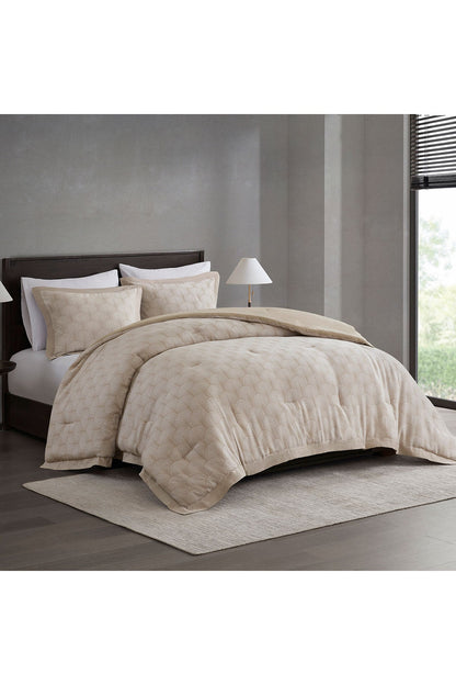 Ogee Fan Jacquard 3 Piece Comforter Mini Set Beige Natori