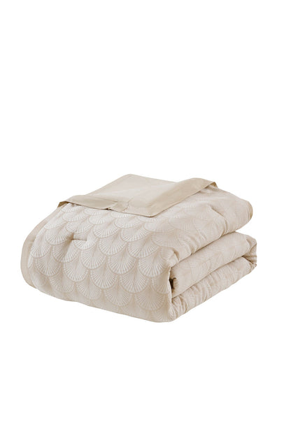 Ogee Fan Jacquard 3 Piece Comforter Mini Set Beige Natori