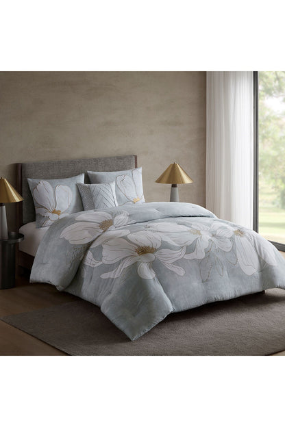 Dreamscape Embroidered 4 Piece Comforter Mini Set Dove Gray Natori