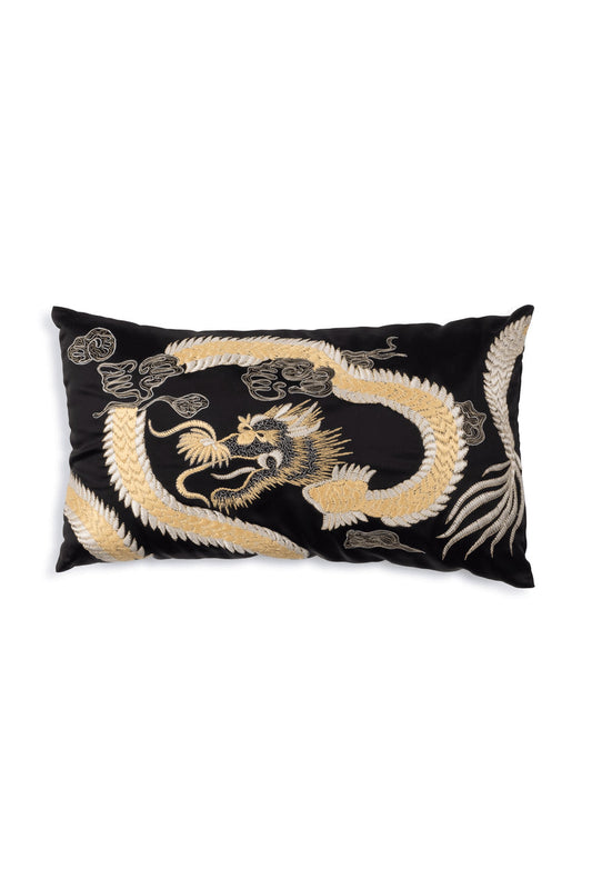 Buy Luxe Charm Dragon Embroidered Oblong Pillow in Black Online Black Natori