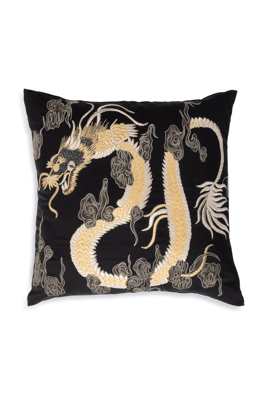 Buy Luxe Charm Dragon Embroidered Pillow in Black Online Black Natori