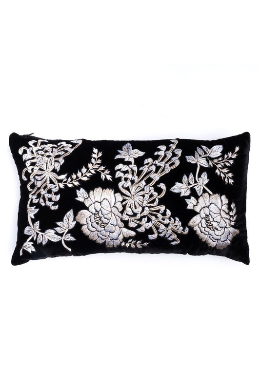 Buy Velvet Mandarin Embroidered Oblong Pillow in Black Online Black Natori