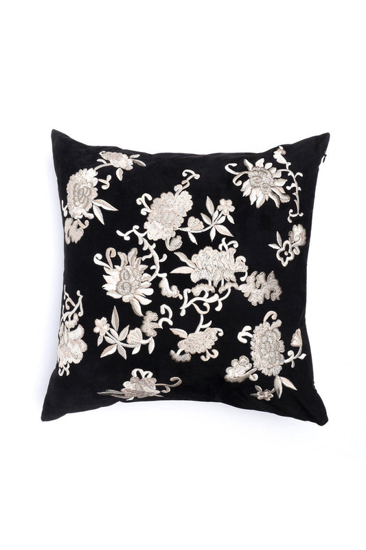 Buy Faux Suede Mandarin Embroidered Pillow in Black Online Black Natori