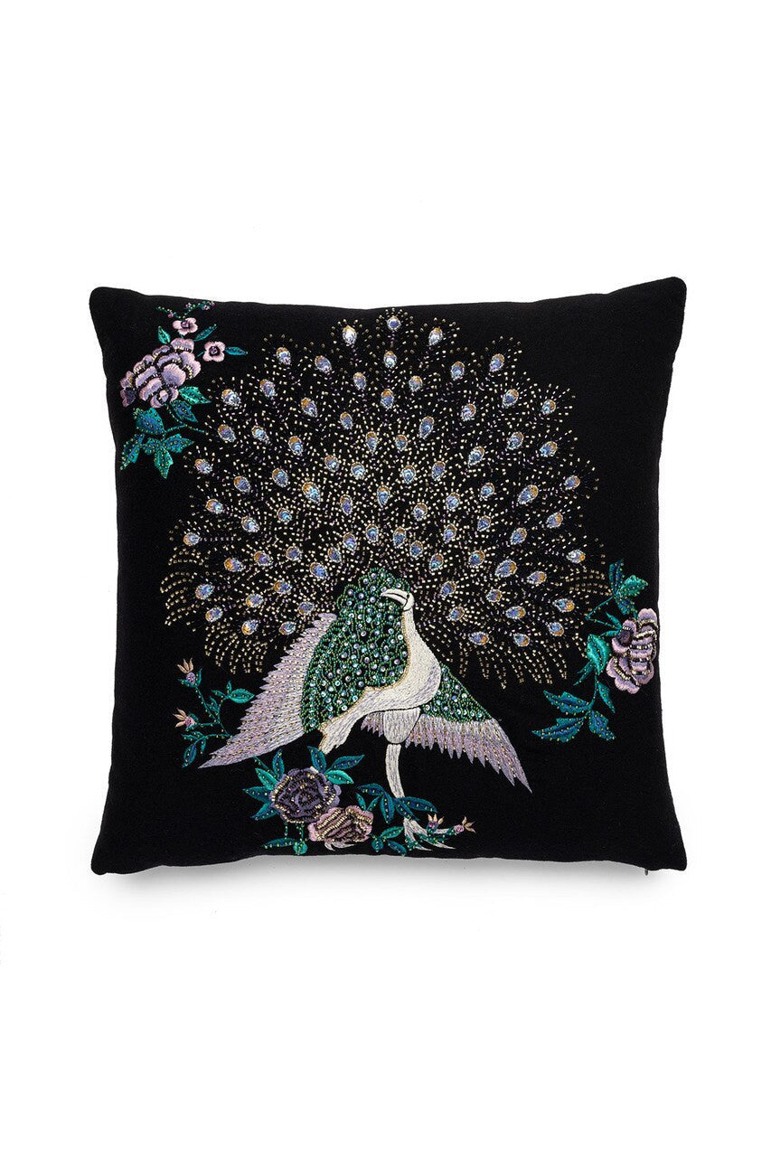 Buy Mayon Beaded Peacock Embroidery Pillow Case in Black/Multi Online Black/Multi Natori