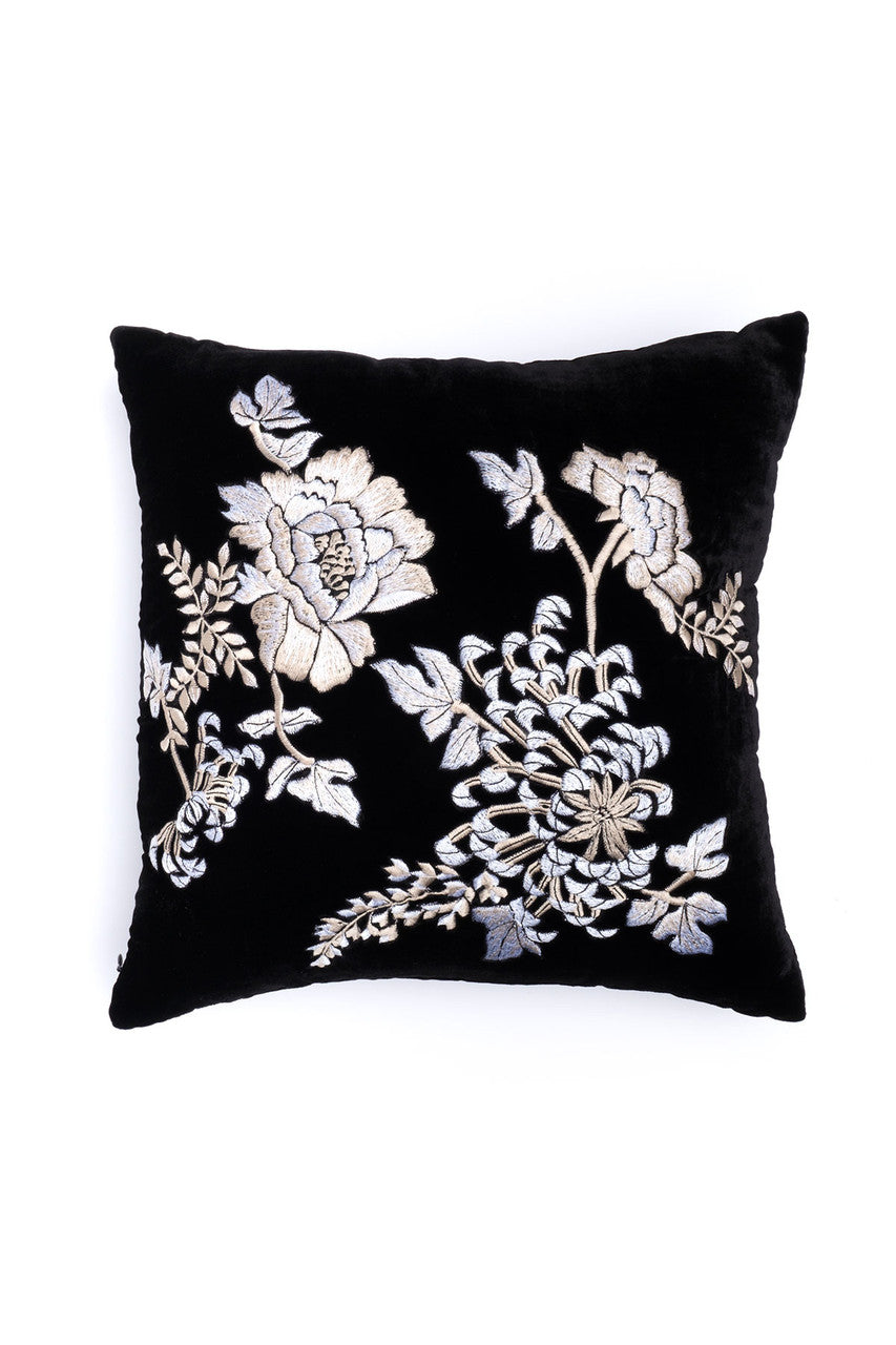 Buy Velvet Mandarin Embroidered Pillow in Black Online Black Natori