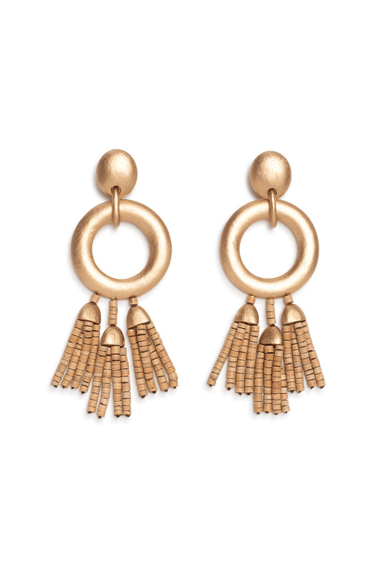 Buy Acacia Wood Gold Fringe Beaded Earrings in Antique Gold Online Antique Gold Natori