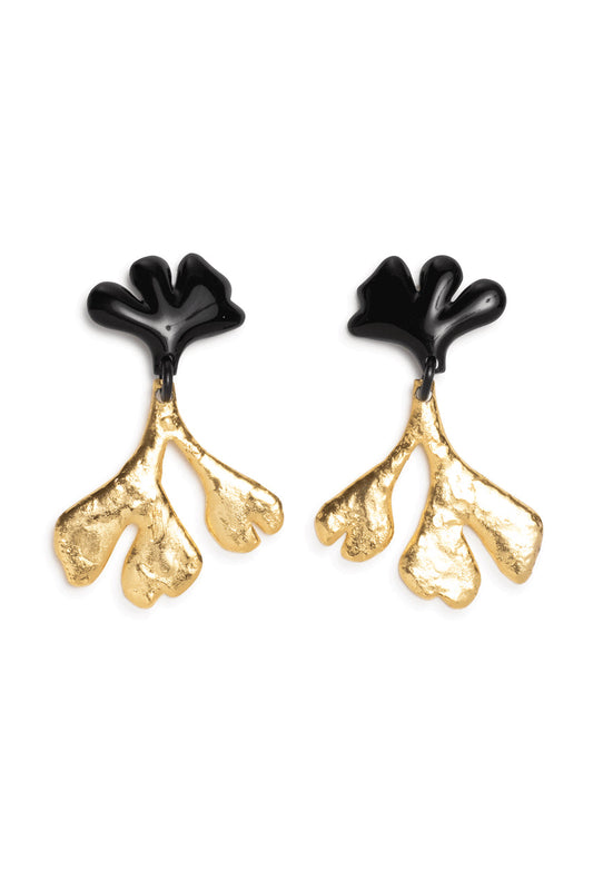 Buy Gold Plated Leaf Large Two Tone Earrings in Gold Online Gold Natori