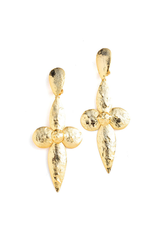 Buy Gold Plated Brass Large Teardrop Floral Earrings in Gold Online Gold Natori