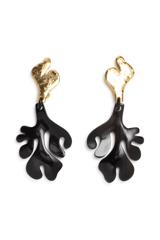 Buy Gold Plated Leaf Long Two Tone Earrings in Gold Online Gold Natori